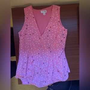 Maison Jules Pink and Black Polka Dot V-Neck Blouse